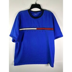 Tommy Hilfiger T-Shirt Mens 2XL Embroidered Logo Stripe Short Sleeve Blue VTG